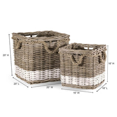 square rattan basket with stripe, large