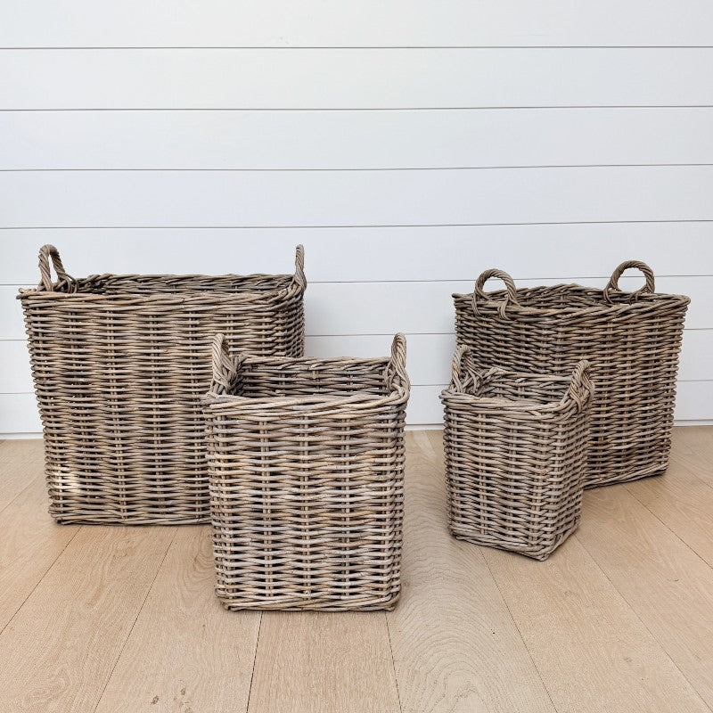 grey washed square rattan baskets