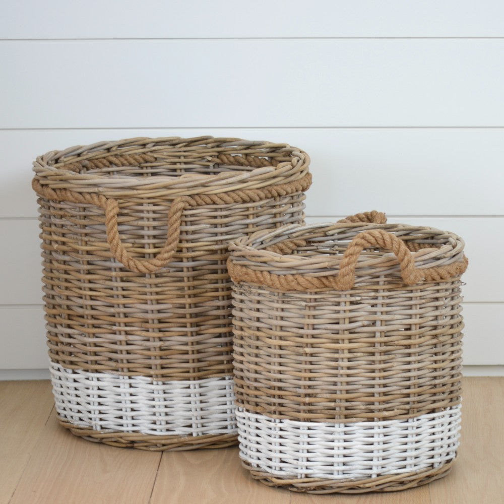 white stripe round basket, large