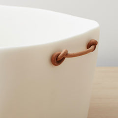 resin bucket with leather handles, white