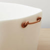 resin bucket with leather handles, white