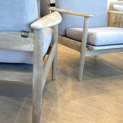 vintage pair of weathered oak armchairs