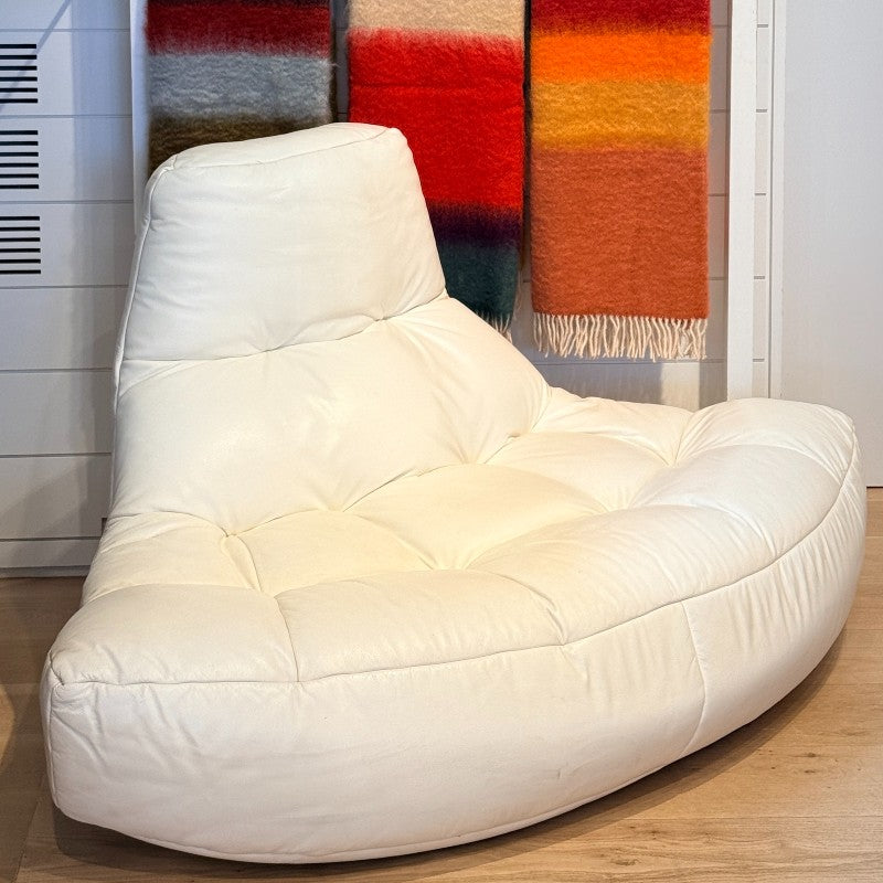 vintage crescent white leather chair