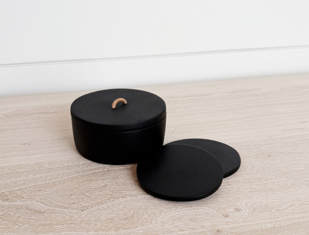 resin black coaster set with box