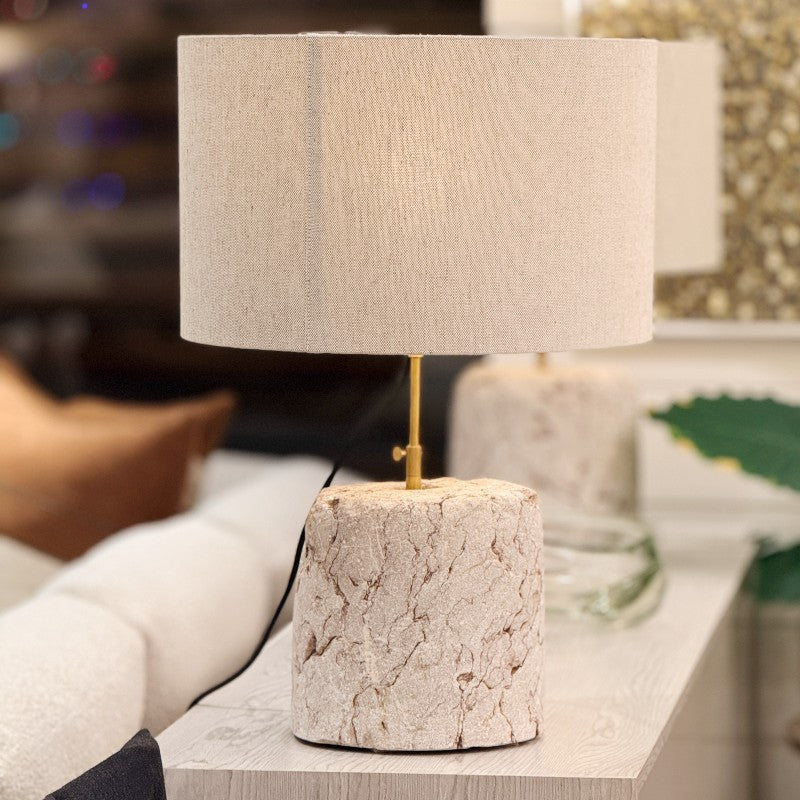 pair of raw marble table lamps