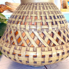 vintage pair of ceramic basketweave lamps