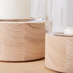 glass and ash wood base lantern, 5"