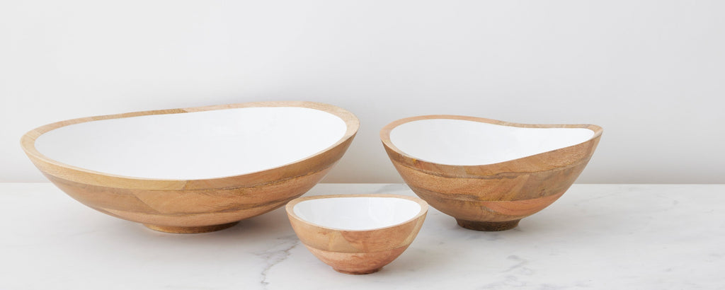 mango wood enamel bowls