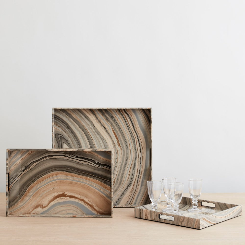 marbleized lacquer tray, 22x22