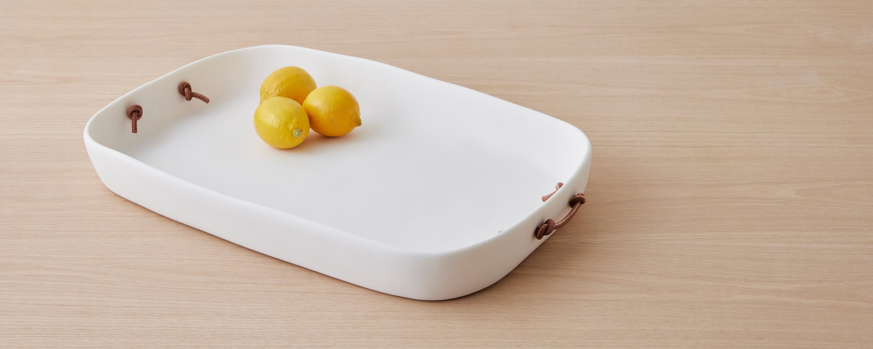 resin extra large tray  with leather handles, white